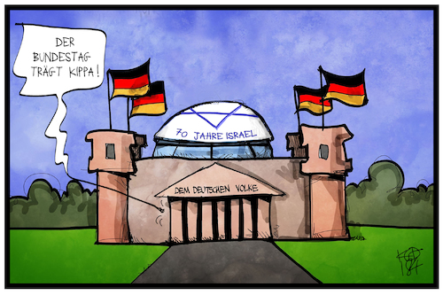 Cartoon: 70 Jahre Israel (medium) by Kostas Koufogiorgos tagged koufogiorgos,illustration,cartoon,israel,bundestag,kippa,gedenkstunde,staatsgründung,antisemitismus,demonstarion,reichstag,kupel,juden,geschichte,koufogiorgos,illustration,cartoon,israel,bundestag,kippa,gedenkstunde,staatsgründung,antisemitismus,demonstarion,reichstag,kupel,juden,geschichte