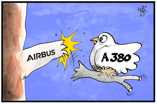 Cartoon: A 380-Ende (medium) by Kostas Koufogiorgos tagged karikatur,koufogiorgos,illustration,cartoon,aus,airbus,flugzeug,a380,jumbo,jet,wirtschaft,eads,karikatur,koufogiorgos,illustration,cartoon,aus,airbus,flugzeug,a380,jumbo,jet,wirtschaft,eads