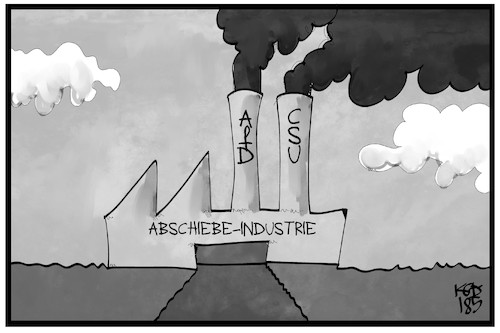 Cartoon: Abschiebe-Industrie (medium) by Kostas Koufogiorgos tagged karikatur,koufogiorgos,illustration,cartoon,abschiebung,asylpolitik,partei,industrie,fabrik,csu,afd,populismus,flüchtlinge,karikatur,koufogiorgos,illustration,cartoon,abschiebung,asylpolitik,partei,industrie,fabrik,csu,afd,populismus,flüchtlinge