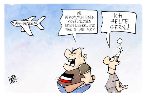 Cartoon: Abschiebung nach Afghanistan (medium) by Kostas Koufogiorgos tagged karikatur,koufogiorgos,afghanistan,abschiebung,rechtsextremismus,neonazi,michel,ferien,flieger,karikatur,koufogiorgos,afghanistan,abschiebung,rechtsextremismus,neonazi,michel,ferien,flieger