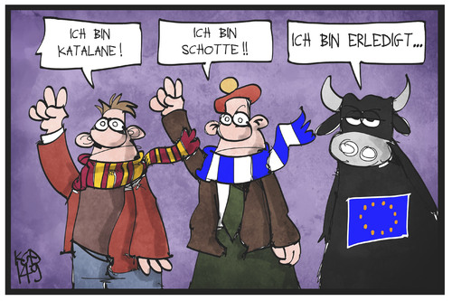 Cartoon: Abspaltungsbestrebungen (medium) by Kostas Koufogiorgos tagged karikatur,koufogiorgos,illustration,cartoon,stier,eu,europa,union,katalonien,schottland,abspaltung,separatismus,politik,karikatur,koufogiorgos,illustration,cartoon,stier,eu,europa,union,katalonien,schottland,abspaltung,separatismus,politik