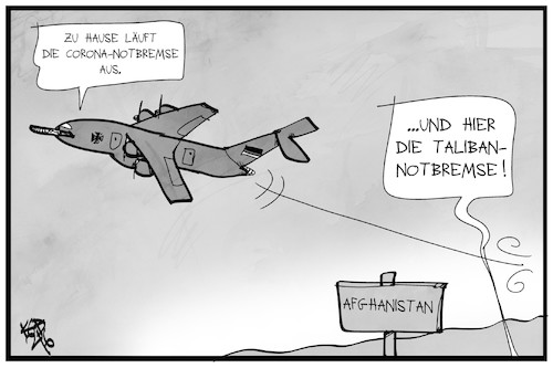 Cartoon: Abzug aus Afghanistan (medium) by Kostas Koufogiorgos tagged karikatur,koufogiorgos,illustration,cartoon,afghanistan,abzug,bundeswehr,flugzeug,taliban,notbremse,karikatur,koufogiorgos,illustration,cartoon,afghanistan,abzug,bundeswehr,flugzeug,taliban,notbremse