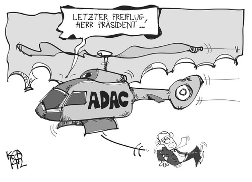 Cartoon: ADAC-Skandal (medium) by Kostas Koufogiorgos tagged karikatur,illustration,cartoon,koufogiorgos,adac,meyer,hubschrauber,flug,rücktritt,automobilclub,verein,karikatur,illustration,cartoon,koufogiorgos,adac,meyer,hubschrauber,flug,rücktritt,automobilclub,verein