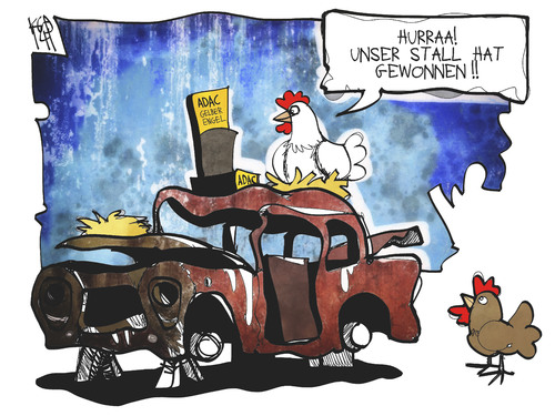 Cartoon: ADAC (medium) by Kostas Koufogiorgos tagged illustration,karikatur,cartoon,koufogiorgos,adac,huhn,hühnerstall,preis,autoclub,auto,verkehr,illustration,karikatur,cartoon,koufogiorgos,adac,huhn,hühnerstall,preis,autoclub,auto,verkehr