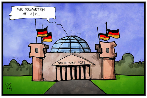 Cartoon: AfD im Bundestag (medium) by Kostas Koufogiorgos tagged karikatur,koufogiorgos,illustration,cartoon,afd,bundestag,reichstag,einzug,bundestagswahl,fahne,flagge,halbmast,trauer,demokratie,rechtspopulismus,politik,parlament,karikatur,koufogiorgos,illustration,cartoon,afd,bundestag,reichstag,einzug,bundestagswahl,fahne,flagge,halbmast,trauer,demokratie,rechtspopulismus,politik,parlament