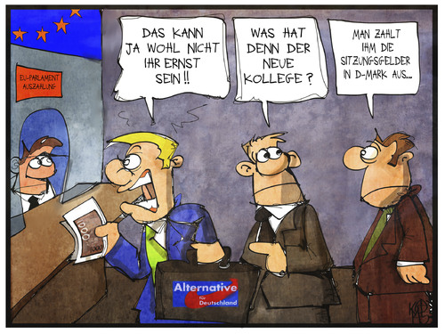 Cartoon: AfD im EU-Parlament (medium) by Kostas Koufogiorgos tagged karikatur,koufogiorgos,cartoon,illustration,eu,europa,parlament,afd,alternative,deutschland,partei,mark,euro,währung,abgeordneter,parlamentarier,politik,brüssel,kasse,gehalt,lohn,geld,karikatur,koufogiorgos,cartoon,illustration,eu,europa,parlament,afd,alternative,deutschland,partei,mark,euro,währung,abgeordneter,parlamentarier,politik,brüssel,kasse,gehalt,lohn,geld