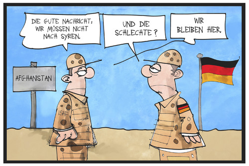 Cartoon: Afghanistan-Einsatz (medium) by Kostas Koufogiorgos tagged karikatur,koufogiorgos,illustration,cartoon,afghanistan,syrien,bundeswehr,einsatz,mandat,krieg,konflikt,nato,isaf,karikatur,koufogiorgos,illustration,cartoon,afghanistan,syrien,bundeswehr,einsatz,mandat,krieg,konflikt,nato,isaf