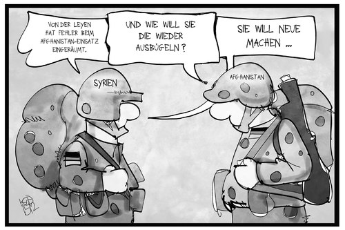 Cartoon: Afghanistan und Syrien (medium) by Kostas Koufogiorgos tagged karikatur,koufogiorgos,illustration,cartoon,afghanistan,syrien,soldat,bundeswehr,einsatz,fehler,leyen,verteidigungsministerin,karikatur,koufogiorgos,illustration,cartoon,afghanistan,syrien,soldat,bundeswehr,einsatz,fehler,leyen,verteidigungsministerin