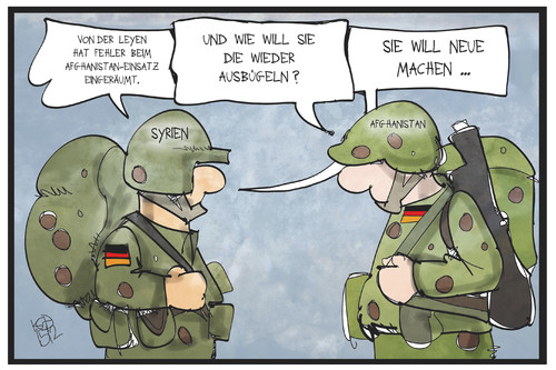 Cartoon: Afghanistan und Syrien (medium) by Kostas Koufogiorgos tagged karikatur,koufogiorgos,illustration,cartoon,afghanistan,syrien,soldat,bundeswehr,einsatz,fehler,leyen,verteidigungsministerin,karikatur,koufogiorgos,illustration,cartoon,afghanistan,syrien,soldat,bundeswehr,einsatz,fehler,leyen,verteidigungsministerin