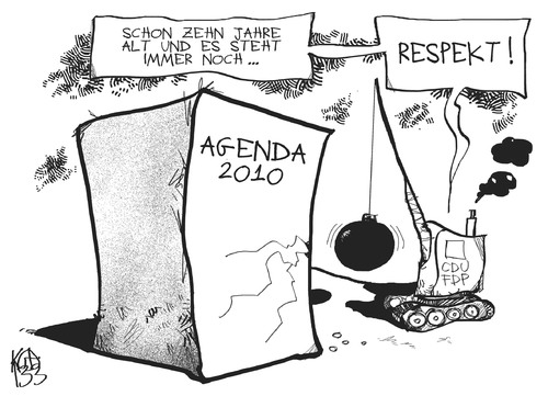 Cartoon: Agenda 2010 (medium) by Kostas Koufogiorgos tagged agenda,2010,schröder,fdp,cdu,sozialstaat,politik,karikatur,kostas,koufogiorgos,agenda,2010,schröder,fdp,cdu,sozialstaat,politik,karikatur,kostas,koufogiorgos