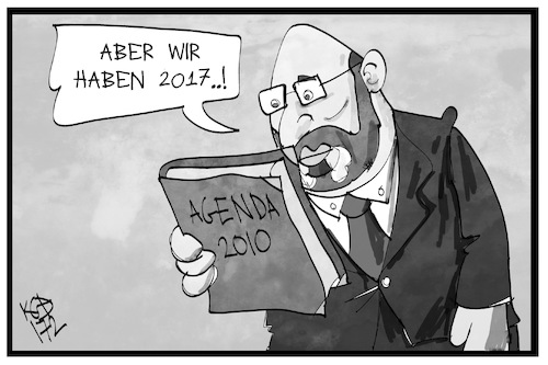 Cartoon: Agenda 2010 (medium) by Kostas Koufogiorgos tagged karikatur,koufogiorgos,illustration,cartoon,agenda,2010,2017,schulz,spd,wahlkampf,arbeitspolitik,karikatur,koufogiorgos,illustration,cartoon,agenda,2010,2017,schulz,spd,wahlkampf,arbeitspolitik