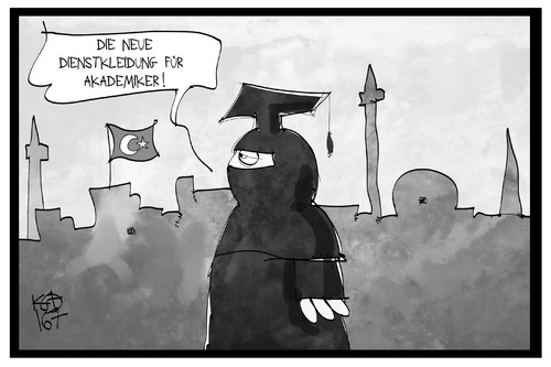 Cartoon: Akademiker in der Türkei (medium) by Kostas Koufogiorgos tagged karikatur,koufogiorgos,illustration,cartoon,tuerkei,ausreiseverbot,burka,akademiker,universität,kleidung,uniform,wissenschaftler,doktor,karikatur,koufogiorgos,illustration,cartoon,tuerkei,ausreiseverbot,burka,akademiker,universität,kleidung,uniform,wissenschaftler,doktor