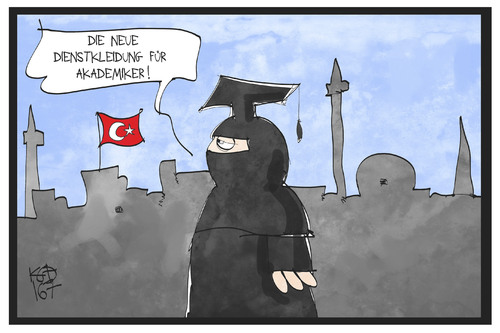 Cartoon: Akademiker in der Türkei (medium) by Kostas Koufogiorgos tagged karikatur,koufogiorgos,illustration,cartoon,tuerkei,ausreiseverbot,burka,akademiker,universität,kleidung,uniform,wissenschaftler,doktor,karikatur,koufogiorgos,illustration,cartoon,tuerkei,ausreiseverbot,burka,akademiker,universität,kleidung,uniform,wissenschaftler,doktor