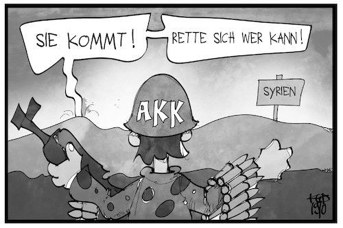 Cartoon: AKK in Syrien (medium) by Kostas Koufogiorgos tagged karikatur,koufogiorgos,illustration,cartoon,akk,syrien,rambo,sicherheitszone,krieg,konflikt,bundeswehr,karikatur,koufogiorgos,illustration,cartoon,akk,syrien,rambo,sicherheitszone,krieg,konflikt,bundeswehr