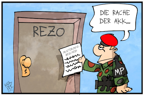 Cartoon: AKKs Rache (medium) by Kostas Koufogiorgos tagged karikatur,koufogiorgos,illustration,cartoon,akk,rezo,verteidigungsministerin,musterung,bescheid,bundeswehr,rache,youtube,politik,karikatur,koufogiorgos,illustration,cartoon,akk,rezo,verteidigungsministerin,musterung,bescheid,bundeswehr,rache,youtube,politik