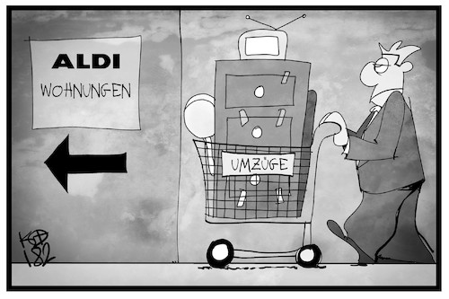 Cartoon: Aldi-Wohnungen (medium) by Kostas Koufogiorgos tagged karikatur,koufogiorgos,illustration,cartoon,aldi,wohnung,wohnungsmarkt,mieter,vermieter,umzug,einkaufswagen,discounter,karikatur,koufogiorgos,illustration,cartoon,aldi,wohnung,wohnungsmarkt,mieter,vermieter,umzug,einkaufswagen,discounter