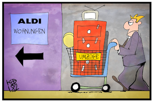 Cartoon: Aldi-Wohnungen (medium) by Kostas Koufogiorgos tagged karikatur,koufogiorgos,illustration,cartoon,aldi,wohnung,wohnungsmarkt,mieter,vermieter,umzug,einkaufswagen,discounter,karikatur,koufogiorgos,illustration,cartoon,aldi,wohnung,wohnungsmarkt,mieter,vermieter,umzug,einkaufswagen,discounter