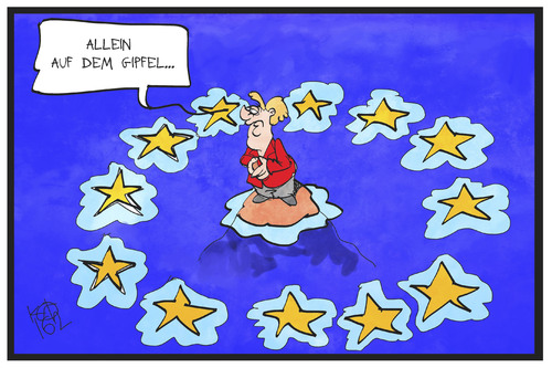 Cartoon: Allein auf dem EU-Gipfel (medium) by Kostas Koufogiorgos tagged karikatur,koufogiorgos,illustration,cartoon,eu,europa,europäische,union,merkel,gipfel,sterne,wasser,insel,meer,einsamkeit,politik,flüchtlingskrise,karikatur,koufogiorgos,illustration,cartoon,eu,europa,europäische,union,merkel,gipfel,sterne,wasser,insel,meer,einsamkeit,politik,flüchtlingskrise