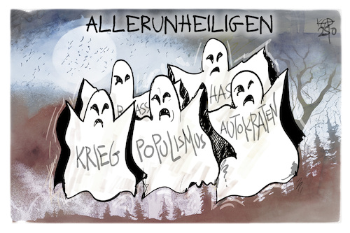 Cartoon: Allerunheiligen (medium) by Kostas Koufogiorgos tagged karikatur,koufogiorgos,allerheiligen,feiertag,unheilig,krieg,populismus,geist,autokraten,polarisierung,karikatur,koufogiorgos,allerheiligen,feiertag,unheilig,krieg,populismus,geist,autokraten,polarisierung