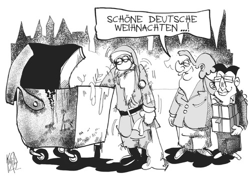 Cartoon: Altersarmut (medium) by Kostas Koufogiorgos tagged armut,altersarmut,weihnachtsmann,merkel,rösler,müll,reichtum,gesellschaft,karikatur,kostas,koufogiorgos,armut,altersarmut,weihnachtsmann,merkel,rösler,müll,reichtum,gesellschaft,karikatur,kostas,koufogiorgos