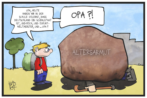 Cartoon: Altersarmut (medium) by Kostas Koufogiorgos tagged karikatur,koufogiorgos,illustration,cartoon,altersarmut,opa,rentner,last,belastung,schüler,enkel,geld,wirtschaft,deutschland,sozialstaat,rente,exportweltmeister,wirtschaftskraft,karikatur,koufogiorgos,illustration,cartoon,altersarmut,opa,rentner,last,belastung,schüler,enkel,geld,wirtschaft,deutschland,sozialstaat,rente,exportweltmeister,wirtschaftskraft