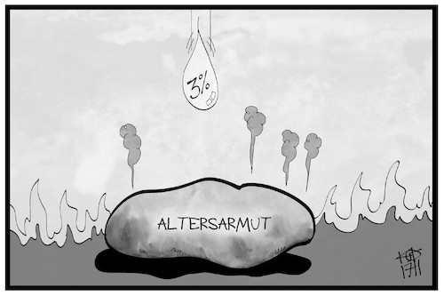 Cartoon: Altersarmut (medium) by Kostas Koufogiorgos tagged karikatur,koufogiorgos,illustration,cartoon,rente,rentenerhöhung,altersarmut,tropfen,stein,sprichwort,soziales,geld,karikatur,koufogiorgos,illustration,cartoon,rente,rentenerhöhung,altersarmut,tropfen,stein,sprichwort,soziales,geld