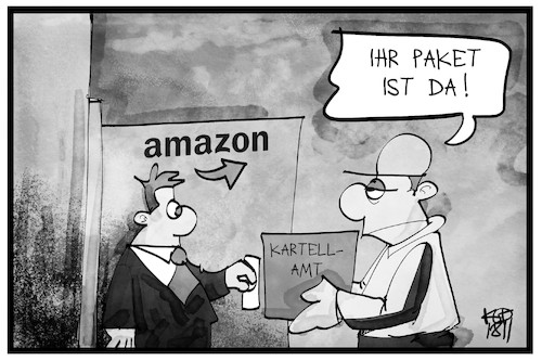 Cartoon: Amazon (medium) by Kostas Koufogiorgos tagged karikatur,koufogiorgos,illustration,cartoon,amazon,kartellamt,überprüfung,paket,lieferung,wirtschaft,unternehmen,karikatur,koufogiorgos,illustration,cartoon,amazon,kartellamt,überprüfung,paket,lieferung,wirtschaft,unternehmen