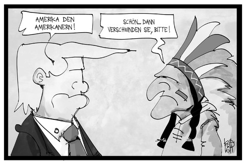 Cartoon: Amerika den Amerikanern! (medium) by Kostas Koufogiorgos tagged karikatur,koufogiorgos,illustration,cartoon,amerika,trump,indianer,häuptling,rassismus,ureinwohner,präsident,usa,einwanderung,karikatur,koufogiorgos,illustration,cartoon,amerika,trump,indianer,häuptling,rassismus,ureinwohner,präsident,usa,einwanderung