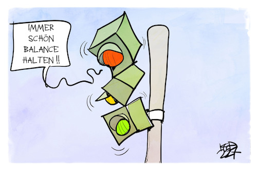 Cartoon: Ampel-Krach (medium) by Kostas Koufogiorgos tagged karikatur,koufogiorgos,ampel,koalition,balance,regierung,karikatur,koufogiorgos,ampel,koalition,balance,regierung