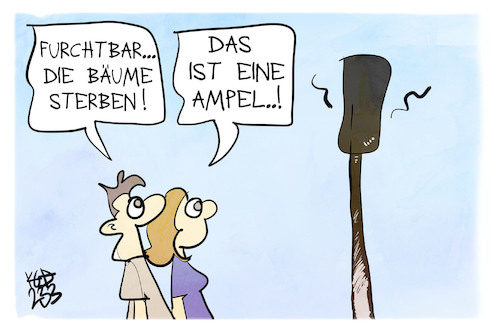 Cartoon: Ampelsterben (medium) by Kostas Koufogiorgos tagged karikatur,koufogiorgos,ampel,wald,sterben,regierung,karikatur,koufogiorgos,ampel,wald,sterben,regierung