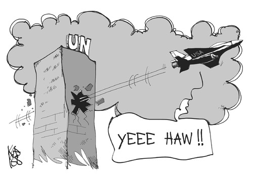Cartoon: Angriff auf Syrien (medium) by Kostas Koufogiorgos tagged syrien,usa,un,vereinte,nationen,krieg,angriff,karikatur,koufogiorgos,syrien,usa,un,vereinte,nationen,krieg,angriff,karikatur,koufogiorgos