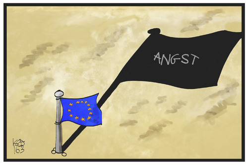 Cartoon: Angst in Europa (medium) by Kostas Koufogiorgos tagged karikatur,koufogiorgos,illustration,cartoon,europa,fahne,flagge,angst,terrorismus,schatten,eu,karikatur,koufogiorgos,illustration,cartoon,europa,fahne,flagge,angst,terrorismus,schatten,eu