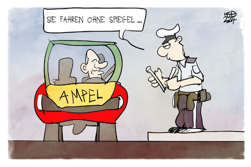 Cartoon: Anne Spiegel tritt zurück (medium) by Kostas Koufogiorgos tagged karikatur,koufogiorgos,spiegel,scholz,ampel,polizei,auto,polizist,familienministerin,karikatur,koufogiorgos,spiegel,scholz,ampel,polizei,auto,polizist,familienministerin