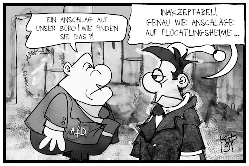 Cartoon: Anschläge (medium) by Kostas Koufogiorgos tagged karikatur,koufogiorgos,illustration,cartoon,afd,anschlag,flüchtlinge,verurteilung,michel,gewalt,vandalismus,politik,partei,karikatur,koufogiorgos,illustration,cartoon,afd,anschlag,flüchtlinge,verurteilung,michel,gewalt,vandalismus,politik,partei