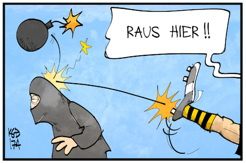 Cartoon: Anschlag auf BVB (medium) by Kostas Koufogiorgos tagged karikatur,koufogiorgos,illustration,cartoon,bvb,anschlag,terrorismus,fussball,bombe,terrorist,dortmund,karikatur,koufogiorgos,illustration,cartoon,bvb,anschlag,terrorismus,fussball,bombe,terrorist,dortmund