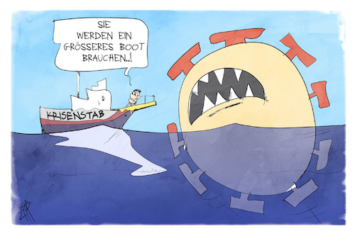 Cartoon: Anti-Corona-Strategie (medium) by Kostas Koufogiorgos tagged karikatur,koufogiorgos,illustration,cartoon,corona,pandemie,hai,filmzitat,boot,wasser,meer,karikatur,koufogiorgos,illustration,cartoon,corona,pandemie,hai,filmzitat,boot,wasser,meer