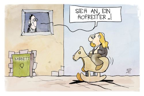 Cartoon: Anton Hofreiter (medium) by Kostas Koufogiorgos tagged karikatur,koufogiorgos,illustration,cartoon,hofreiter,kabinett,posten,schaukelpferd,die,grünen,karikatur,koufogiorgos,illustration,cartoon,hofreiter,kabinett,posten,schaukelpferd,die,grünen