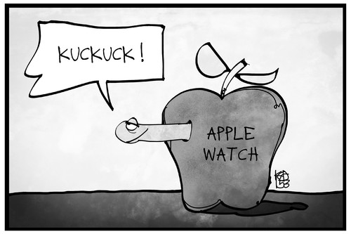 Cartoon: Apple Watch (medium) by Kostas Koufogiorgos tagged karikatur,koufogiorgos,illustration,cartoon,apple,apfel,wurm,watch,computer,medien,lifestyle,karikatur,koufogiorgos,illustration,cartoon,apple,apfel,wurm,watch,computer,medien,lifestyle