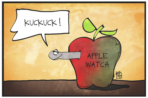 Cartoon: Apple Watch (medium) by Kostas Koufogiorgos tagged karikatur,koufogiorgos,illustration,cartoon,apple,apfel,wurm,watch,computer,medien,lifestyle,karikatur,koufogiorgos,illustration,cartoon,apple,apfel,wurm,watch,computer,medien,lifestyle