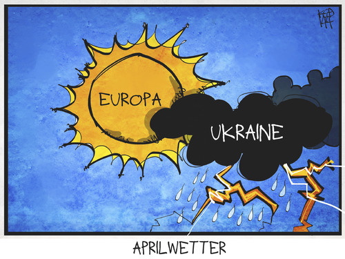 Cartoon: Aprilwetter in Europa (medium) by Kostas Koufogiorgos tagged karikatur,koufogiorgos,cartoon,illustration,eu,sonne,wetter,regen,politik,ukraine,wolke,gewitter,himmel,karikatur,koufogiorgos,cartoon,illustration,eu,sonne,wetter,regen,politik,ukraine,wolke,gewitter,himmel