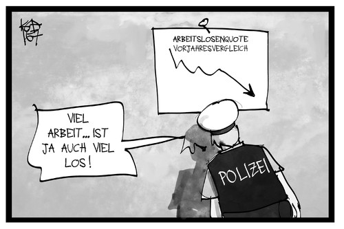 Cartoon: Arbeitslosigkeit (medium) by Kostas Koufogiorgos tagged karikatur,koufogiorgos,illustration,cartoon,arbeitslosigkeit,polizei,arbeitspensum,arbeit,arbeitslosenquote,polizist,sicherheitslage,karikatur,koufogiorgos,illustration,cartoon,arbeitslosigkeit,polizei,arbeitspensum,arbeit,arbeitslosenquote,polizist,sicherheitslage