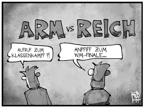 Cartoon: Arm gegen Reich (medium) by Kostas Koufogiorgos tagged karikatur,koufogiorgos,illustration,cartoon,arm,reich,fussball,finale,wm,weltmeisterschaft,revolution,klassenkampf,politik,sport,argentinien,deutschland,karikatur,koufogiorgos,illustration,cartoon,arm,reich,fussball,finale,wm,weltmeisterschaft,revolution,klassenkampf,politik,sport,argentinien,deutschland