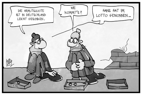 Cartoon: Armutsbericht (medium) by Kostas Koufogiorgos tagged karikatur,koufogiorgos,illustration,cartoon,armutsbericht,bettler,obdachlosigkeit,armut,lottogewinn,reichtum,geld,karikatur,koufogiorgos,illustration,cartoon,armutsbericht,bettler,obdachlosigkeit,armut,lottogewinn,reichtum,geld