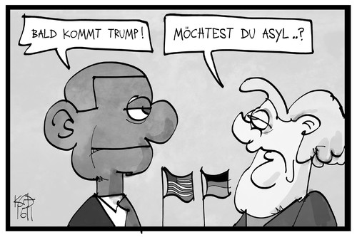 Cartoon: Asyl für Obama (medium) by Kostas Koufogiorgos tagged karikatur,koufogiorgos,illustration,cartoon,obama,merkel,abschied,europa,asyl,trump,usa,deutschland,karikatur,koufogiorgos,illustration,cartoon,obama,merkel,abschied,europa,asyl,trump,usa,deutschland