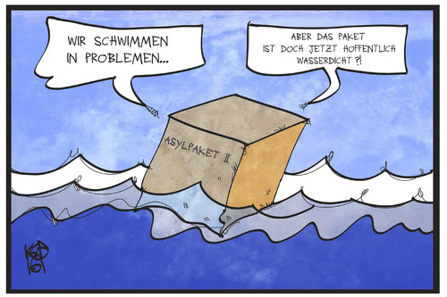 Cartoon: Asylpaket II (medium) by Kostas Koufogiorgos tagged karikaturen,koufogiorgos,illustration,cartoon,asylpaket,wasser,meer,wasserdicht,schwimmen,flüchtlingspolitik,einigung,asylpolitik,karikaturen,koufogiorgos,illustration,cartoon,asylpaket,wasser,meer,wasserdicht,schwimmen,flüchtlingspolitik,einigung,asylpolitik