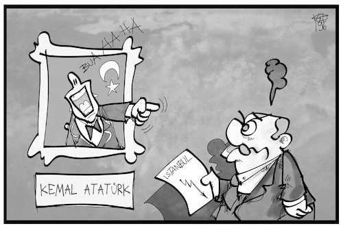 Cartoon: Atatürk vs. Erdogan (medium) by Kostas Koufogiorgos tagged karikatur,koufogiorgos,illustration,cartoon,atatürk,kemal,erdogan,historisch,wahl,istanbul,schlappe,auslachen,schadenfreude,tuerkei,karikatur,koufogiorgos,illustration,cartoon,atatürk,kemal,erdogan,historisch,wahl,istanbul,schlappe,auslachen,schadenfreude,tuerkei