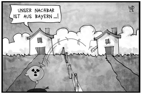 Cartoon: Atommüll (medium) by Kostas Koufogiorgos tagged karikatur,koufogiorgos,illustration,cartoon,bayern,nachbar,grundstück,garten,atommüll,nuklear,radioaktivität,umwelt,energie,energiewende,karikatur,koufogiorgos,illustration,cartoon,bayern,nachbar,grundstück,garten,atommüll,nuklear,radioaktivität,umwelt,energie,energiewende