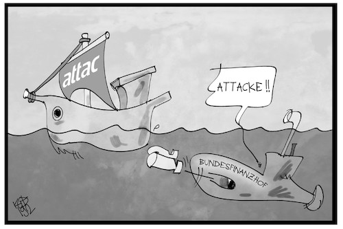 Cartoon: Attacke auf Attac (medium) by Kostas Koufogiorgos tagged karikatur,koufogiorgos,illustration,cartoon,attac,gemeinnützigkeit,urteil,bundesfinanzhof,ngo,attacke,angriff,steuern,finanzen,karikatur,koufogiorgos,illustration,cartoon,attac,gemeinnützigkeit,urteil,bundesfinanzhof,ngo,attacke,angriff,steuern,finanzen