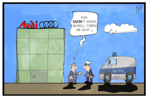 Cartoon: Audi-Razzia (medium) by Kostas Koufogiorgos tagged karikatur,koufogiorgos,illustration,cartoon,audi,dieselgate,abgasskandal,polizeo,auto,verkäufer,modell,razzia,wirtschaft,autobauer,automobilindustrie,kriminalität,betrug,karikatur,koufogiorgos,illustration,cartoon,audi,dieselgate,abgasskandal,polizeo,auto,verkäufer,modell,razzia,wirtschaft,autobauer,automobilindustrie,kriminalität,betrug