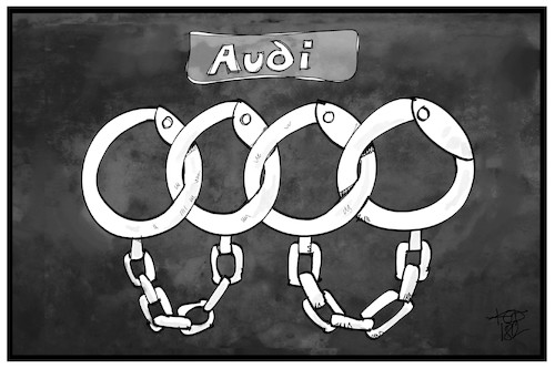 Cartoon: Audi-Razzia (medium) by Kostas Koufogiorgos tagged karikatur,koufogiorgos,illustration,cartoon,audi,razzia,logo,ringe,handschellen,polizei,karikatur,koufogiorgos,illustration,cartoon,audi,razzia,logo,ringe,handschellen,polizei